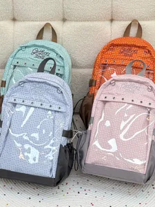 Zaino da studente a pois giapponese con tasca trasparente per l'uso scolastico quotidiano.
