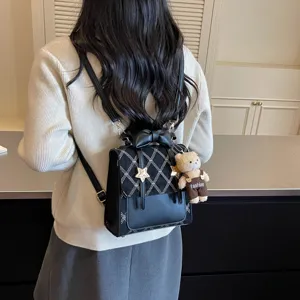 Zaino piccolo da donna elegante nero in pelle PU grazioso fiocco decoro stella borsa