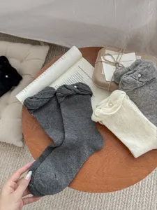 Women autumn winter ruffle ballet pearl socks casual solid color slouch mid tube socks knit