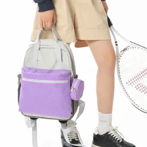 Sac à dos de banlieue en nylon décontracté avec poche violette, sac de voyage léger.