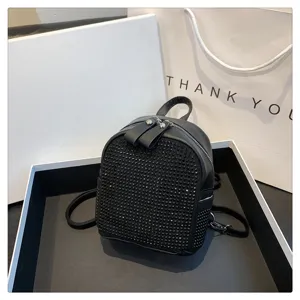 Zaino donna strass moda nero pelle PU borsa scuola elegante borsa per tempo libero giorno