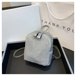 Zaino donna strass moda casual grigio zainetto giornaliero con brillanti cristalli luminosi
