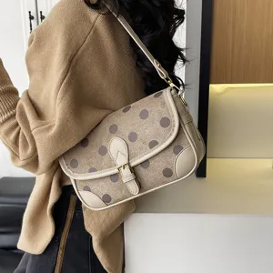 Retro polkadot schoudertas voor vrouwen, chique PU lederen okseltas voor dagelijks gebruik.