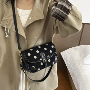Retro polkadots schoudertas voor dames, chique kleine handtas met verstelbare riem.