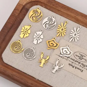 Stainless steel wave flower lobster jewelry pendants vacuum plated metal accessories DIY charms