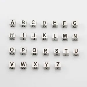 Stainless Steel Letter Beads Square Alphabet Number Charms For DIY Necklace Bracelet Jewelry Making Accessories
