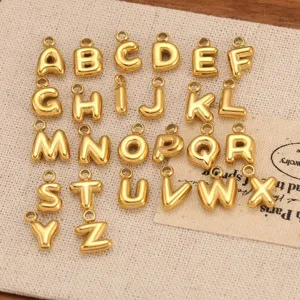Gouden roestvrij staal 3D puff letterbedeltjes DIY initiële alfabet sieraden hangers
