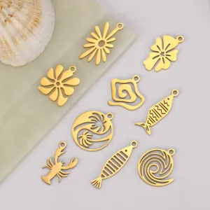 Stainless steel gold plated charms pendants set summer marine beach style jewelry accessories