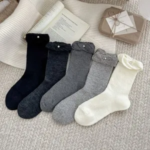Women ballet pearl socks autumn winter cute lace solid color casual mid tube slouch socks