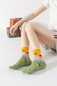 Weihnachtssocken Damen Mittlere Rohre Farbblock Baumwollsocken festliches Weihnachtsmann-Design