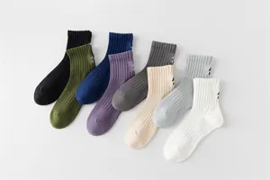 Detailansicht mehrfarbiger gerippter Herrensocken mit Fersenstickerei und Design.