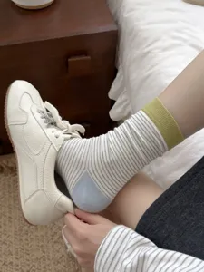 Retro striped women socks preppy style cotton socks for daily wear and casual outfits.