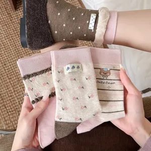 Koreaanse stijl schattige bloemen dames sokken met strik, comfortabele zachte katoenen sokken.