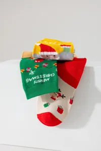 Weihnachtssocken für Damen, farbige Socken mit Weihnachtsmann und Rentier-Motiv für den Winter.
