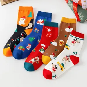 Weihnachtssocken Damen, bunte Strick Socken mit Rentier und Schneemann Muster Winter.