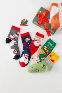 Weihnachtssocken Damen Set mit süssen Cartoon Weihnachtsmann Rentier Socken 5 Paare