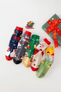 Weihnachts-Mittelsocken, süße Cartoon-Weihnachtsmann-Elch-Strickbaumwollsocken Herbst Winter.