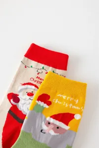 Weihnachten Weihnachtsmann Muster Strick Crew Socken Nahaufnahme Detail weiche Wintersocken