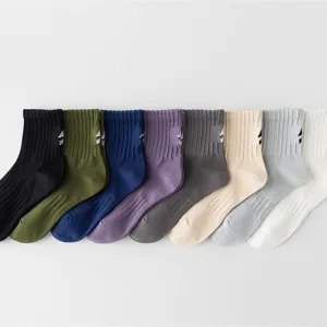 Herren Rippen Socken Set bunte Baumwoll Socken mit Stickerei lässiger College Stil