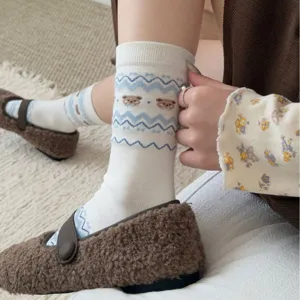 Chaussettes hiver femme vintage fair isle mignon ours broderie mode chaussettes casual chic
