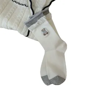 Chaussettes femme mignonnes ours brodé style preppy automne hiver bas décontractés