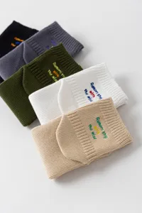 Mens cotton socks trend letter embroidery short tube socks comfortable casual sports socks