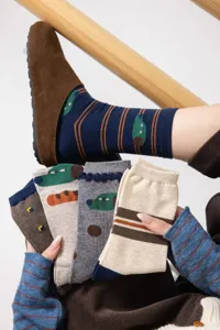 Cute cartoon crocodile print mid-calf cotton socks detail showcasing various lovely colors.