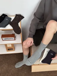 Men's cotton mid-tube socks trendy street snow mountain printed casual long socks