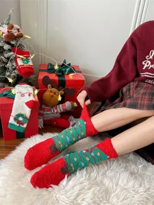 Accoglienti calzini natalizi in pile di corallo spessi caldi invernali festivi per donna calze