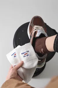 Men's cotton streetwear embroidered short socks detail, perfect for daily fashion wear.