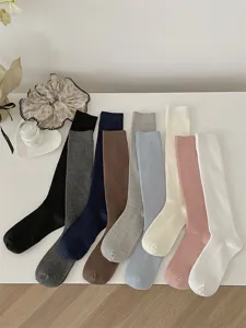 Women's ribbed knee-high socks solid color cotton long socks casual hosiery autumn winter
