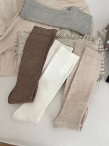 Einfarbige Strick Wadenstrümpfe für Damen, Vintage Herbst Winter japanische Stil Stoffsocken casual