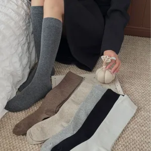 Damen Einfarbige Kompressions-Wadenstrümpfe Baumwolle Japanischer Stil Lässig Süß Alltag Kleidung Hohe Elastizität Lange Socken