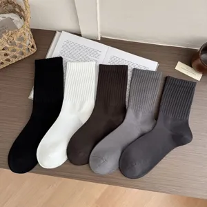 Premium Australian Cotton Mid-Calf Socks For Men Youth Ribbed Solid Color Breathable Sweat-Absorbent Business Casual Socks