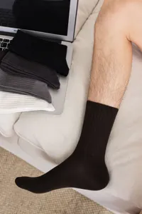 Men breathable combed cotton mid-calf socks classic casual solid color ribbed daily dress socks