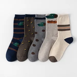 Cute cartoon dog print cotton crew socks set, artistic indie design mid-calf casual socks for women