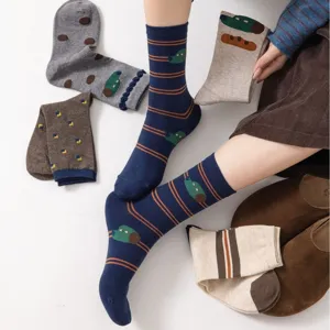 Original cute cartoon design women cotton mid-calf socks with playful artistic illustrations.