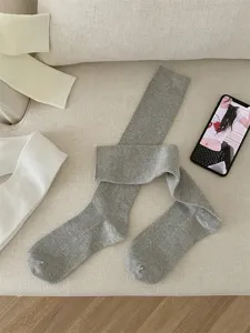 Women fine ribbed long socks autumn winter solid color casual Japanese style cotton stockings