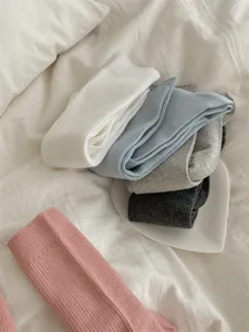 Japanese style cotton ribbed calf socks in multiple solid colors, soft winter long tube socks.