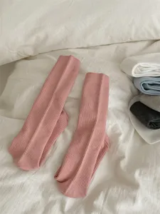 Women solid color ribbed calf socks autumn winter casual cotton Japanese style long tube socks