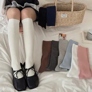Women Casual Cotton Blend Fine Striped Calf Socks Japanese Style Fall Winter Soft Long Tube Fashion Hosiery