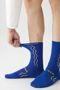 Heren sportieve middelhoge sokken trendy basketbal hardloopsokken met stijvolle patronen blauw
