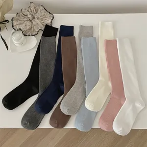 Women solid color ribbed long socks autumn winter knee high knit stockings hosiery