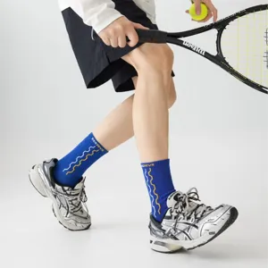 Heren sport sokken middellang blauw atletische sokken voor tennis hardlopen basketbal fitness
