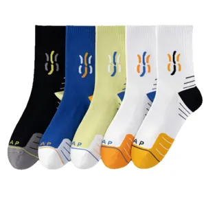 Herren Farbblock Sport Socken Baumwolle atmungsaktiv Laufen Basketball Crew Socken 5er