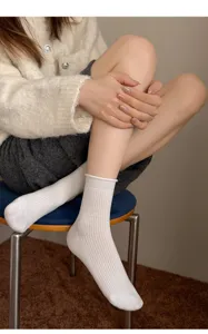 Chaussettes mi-hautes blanches à volants pour femmes, style coréen minimaliste coton automne.