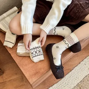 Acogedores calcetines mujer otoño invierno vintage estampado floral algodón estilo Mori calcetines