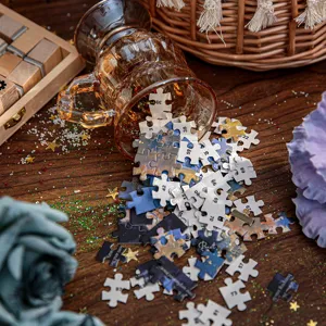 Coffret cadeau puzzle de scène nocturne rêveuse 108 pièces avec tasse en verre ambré.
