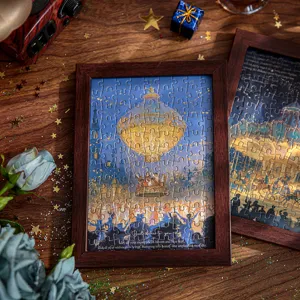 Cadre photo puzzle de scene de nuit avec design de montgolfiere de reve, 108 pieces.