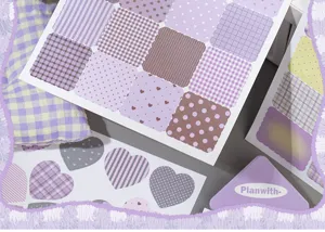 Libro de pegatinas estético violeta material decorativo cuadrado cuadros corazón papelería